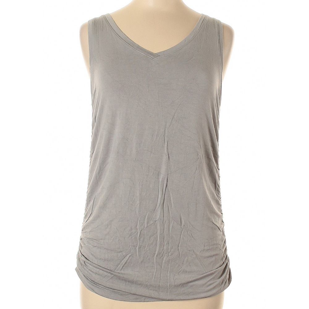 Tahari NWT V-Neck Grey Jersey Tank with Shirred Sides - Picture 4 of 9